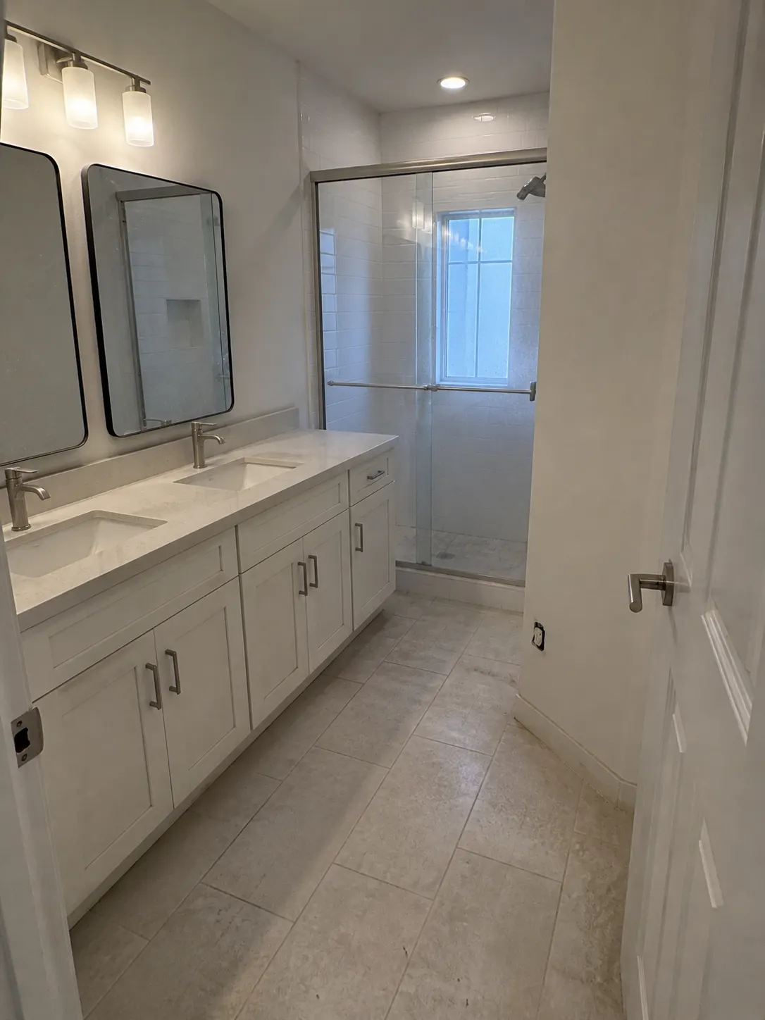 Bathroom floor and fixtures before full cleaning