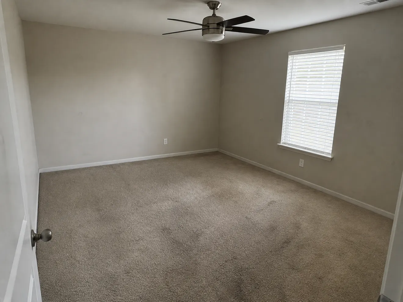 Marked bedroom carpet before refresh